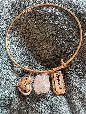 Gold-Tone 'Forever' & 'Love' Charm Bracelet with Clear Raw Stone